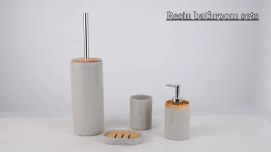 Set di accessori per WC da 4 pezzi in poliresina dal design moderno con scopino per WC, dispenser di sapone, portabicchieri